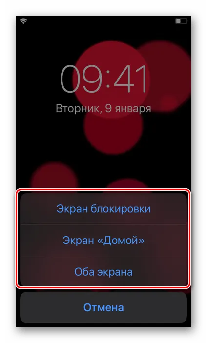 Выбор варианта установки живых обоев в Настройках iOS на iPhone