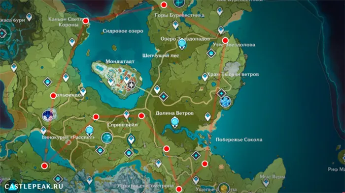 Где найти все усыпальницы глубин в Мондштадте на карте - Genshin Impact
