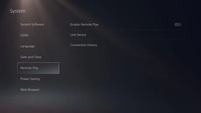 Опции удаленной игры в настройках PS5