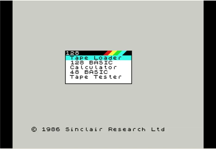 Главный экран ZX Spectrum 128. //Источник: bytedelight.com.