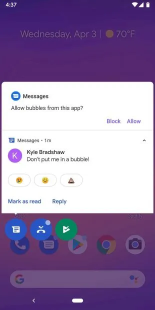 Разговорный пузырь Android 11