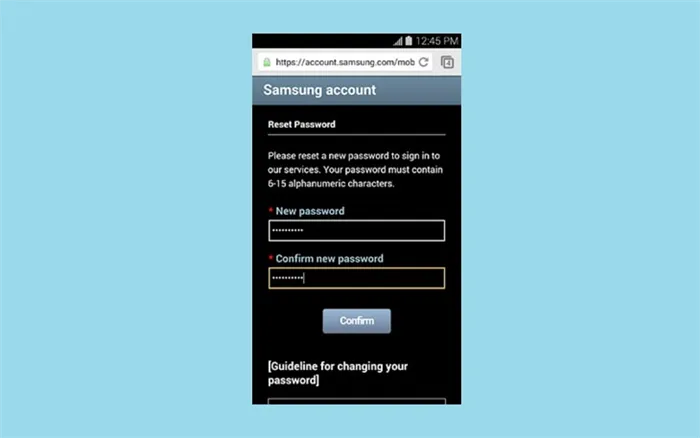 Сброс пароля Samsung