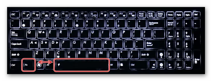 Клавиши Fn и Пробел на клавиатуре ноутбука ASUS