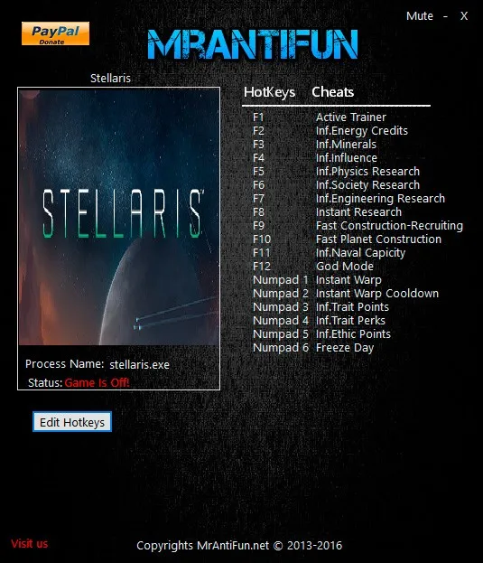 MrAntiFun, тренер Stellaris - версия 1.3.0 (+17)