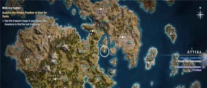 Карта локации Аякс Золотое перо для Assassin's Creed Odyssey