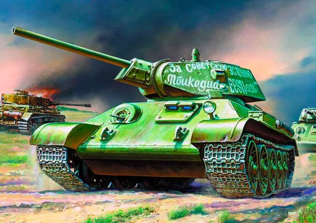 Т-34 1942 года. Обратите внимание на характерное оружие - отличительная особенность этой модели