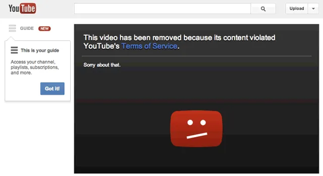 Обратите внимание, что видео удаляются, потому что они нарушают правила YouTube.