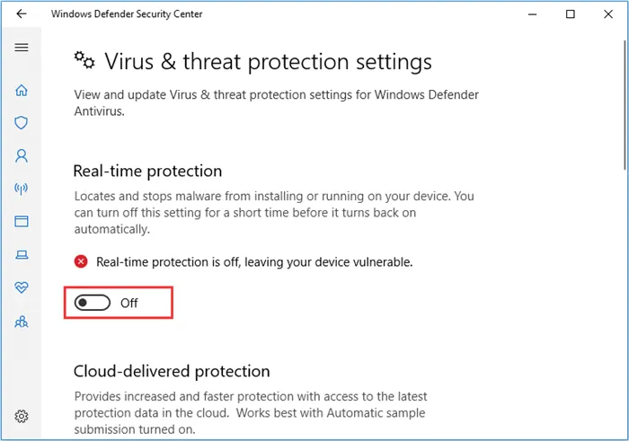 απενεργοποιήστε το антивирус του Windows Defender