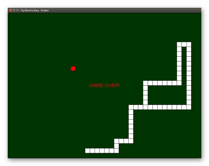 Простая игра Змейка, написанная на языке программирования Python