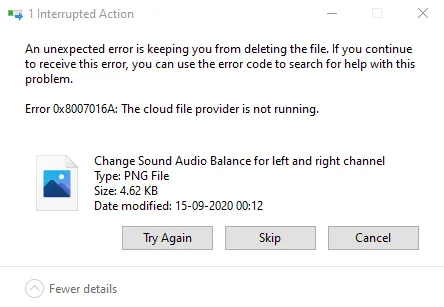Ошибка OneDrive 0x8007016A - поставщик облачных файлов не запущен
