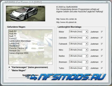 Трейнер «CarTuner 1.3» для NFS Most Wanted 2005