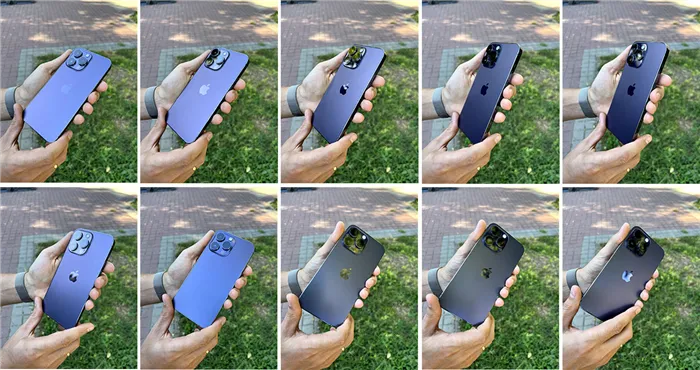 Оттенки фиолетового корпуса iPhone 14 Pro Max в солнечную погоду