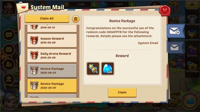 idle heroes code rewards