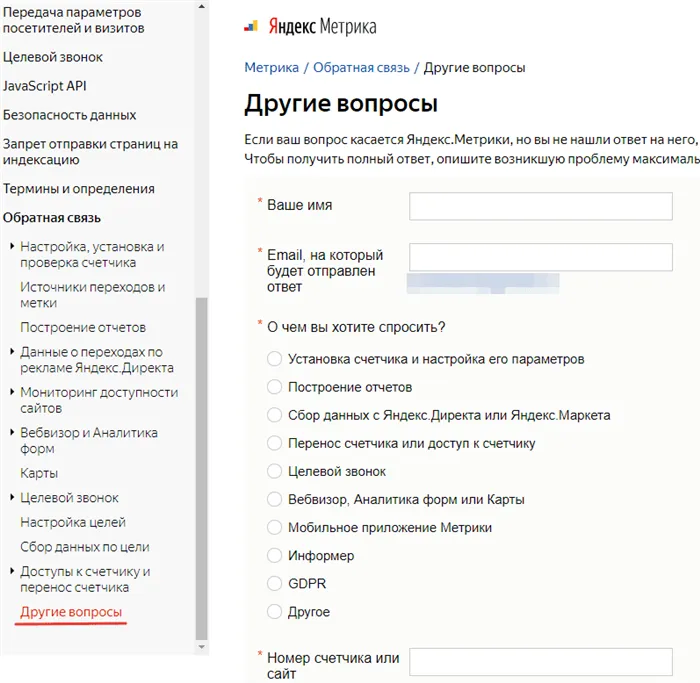 Раздел Другие вопросы в помощи по Яндекс Метрике