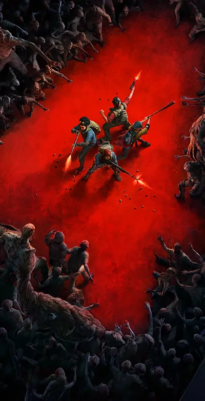 Back 4 Blood Орда зомби в форме числа 4 окружает группу персонажей.
