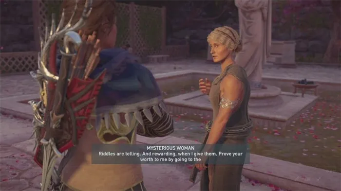 To begin the mission, you need to speak to a mysterious woman - Divine Intervention - Side Quests in Assassins Creed Odyssey - Free DLC Side Quests - Assassins Creed Odyssey Guide